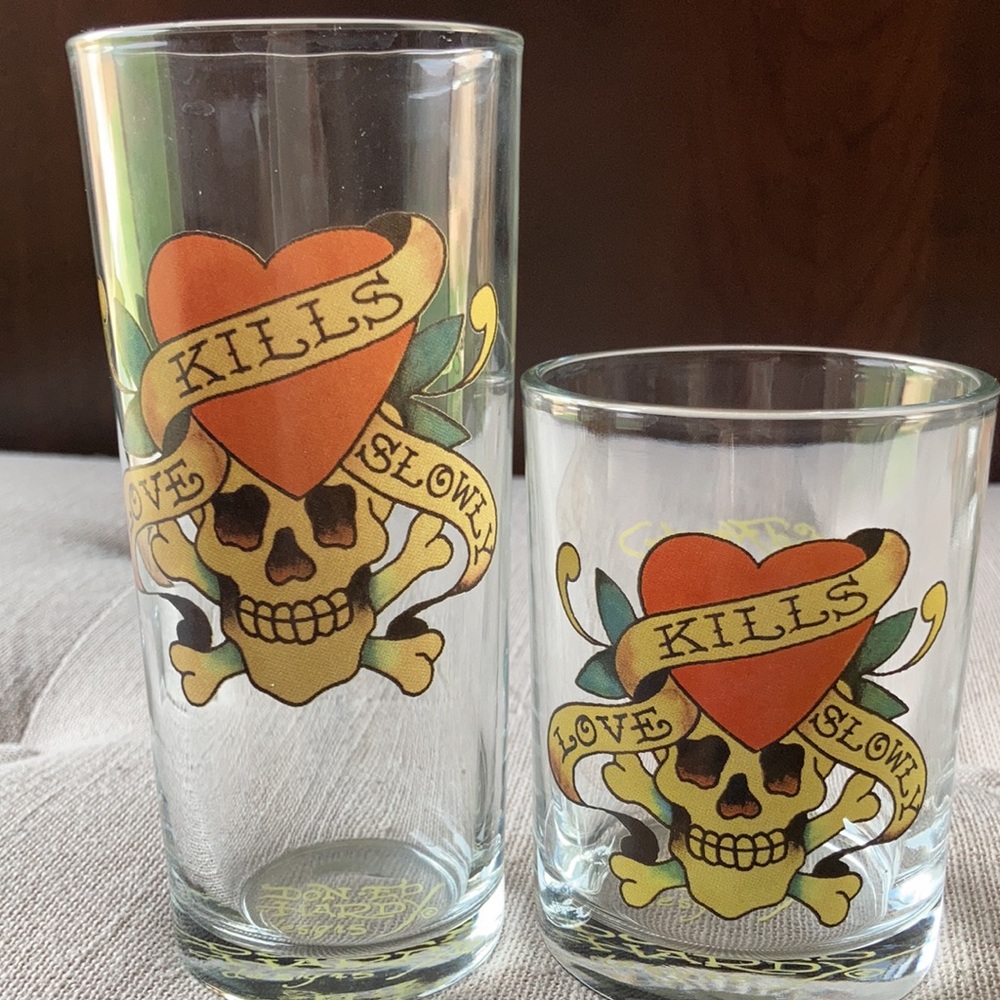 EUC Ed Hardy Glassware Set of Four